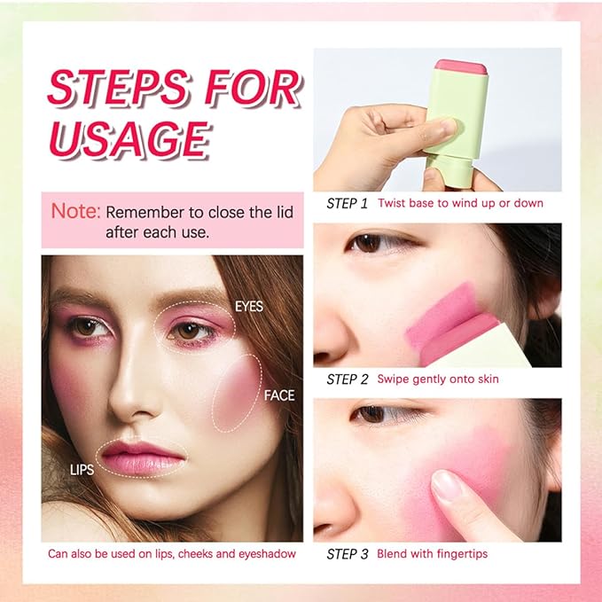Multi-Use Makeup Blush Stick,Cream Blush Stick,Solid Moisturizer Stick,Waterproof