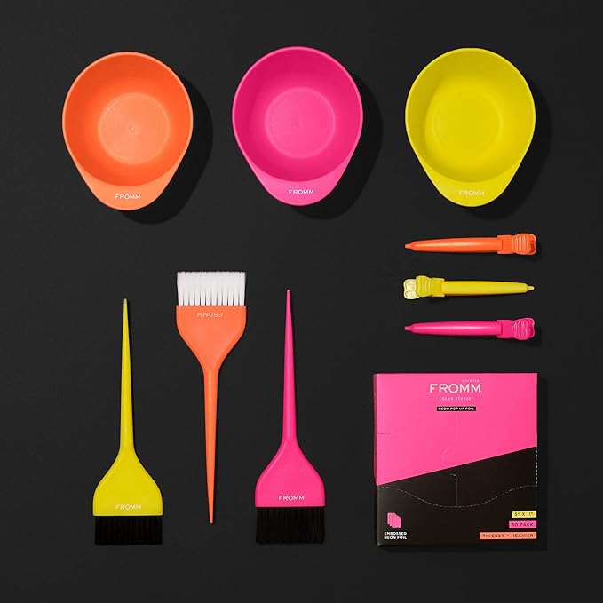 Color Studio Professional Hair Dye Coloring Kit for Hair Stylist in Neon Glow, 10-piece set - Includes Foils, Bowls, Brushes and Clips