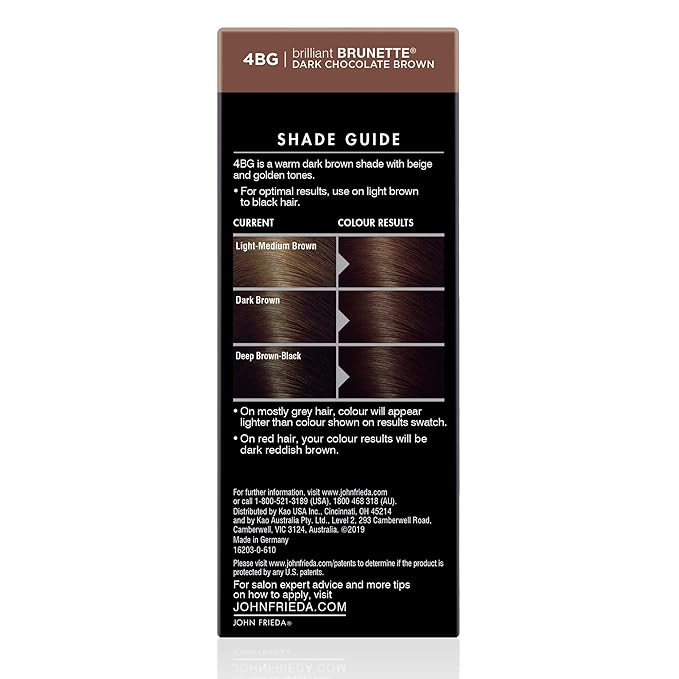 John Frieda Precision Foam Colour, Dark Chocolate Brown 4BG, Full-Coverage Hair Color Kit, Anti-Fade Gray Coverage, Deep Color Saturation Hair Dye, 1 Application