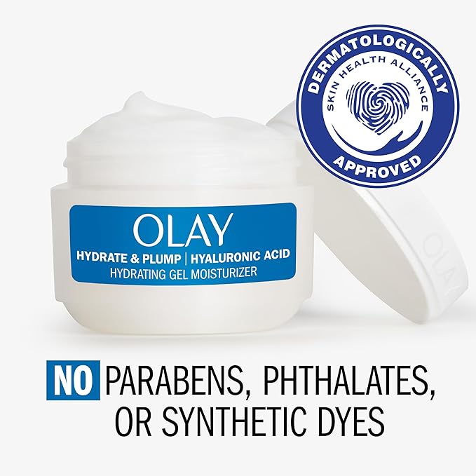 Olay Plump & Hydrate Hyaluronic Gel Face Moisturizer, 2 oz Fragrance Free Hydrating Gel Moisturizer for Dry Skin with Hyaluronic Acid and Niacinamide, Recyclable Eco Jar Packaging