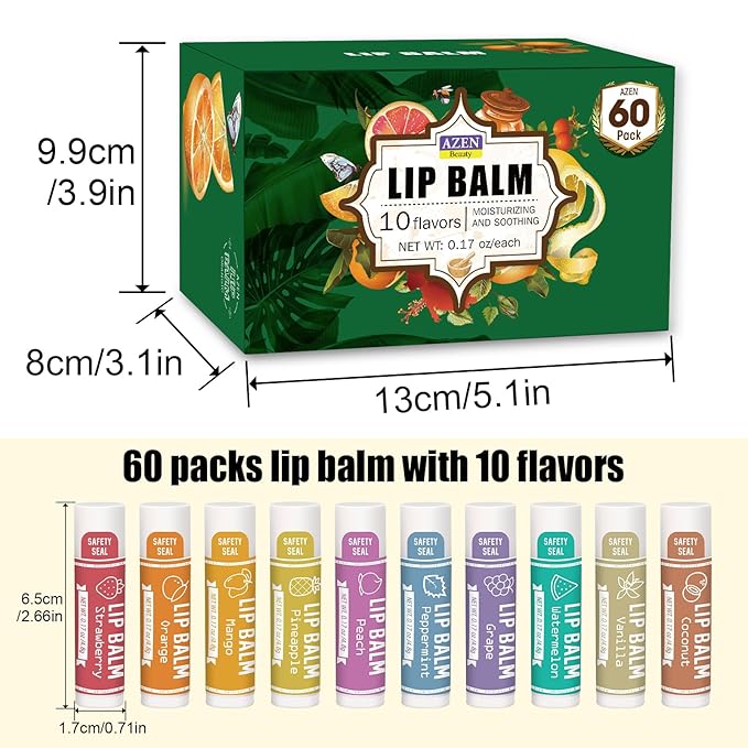 AZEN 60 Pack Lip Balm, Natural