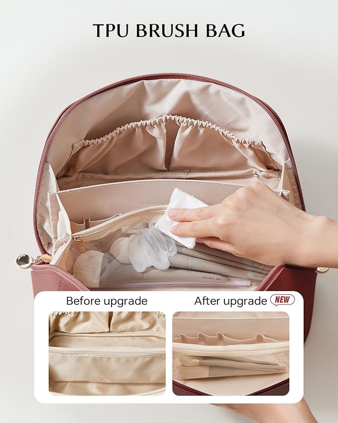 EACHY Travel Makeup Bag,Large Capacity Cosmetic Bags for Women,Waterproof Portable Pouch Open Flat Toiletry Bag Make up Organizer with Divider and Handle