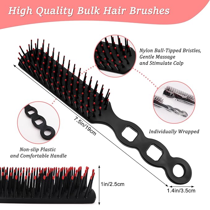 HOFASON 6 Pcs Bulk Hair Brushes for Homeless Supplies, Individually Wrapped Disposable Hair Brushes Nylon Bristles Detangling Hair Brush for Women Hotel Nursing Charity