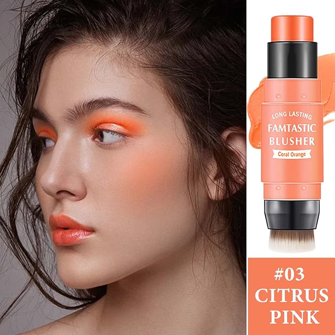 Cream Blush Stick,Blush Stick for Cheeks with Contour Citrus Pink)