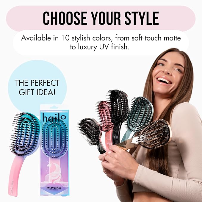 MOYOKO Detangling Brush - Vented for Fine, Wavy, Straight, Curly or Thick Hair, No-Pull Design (Pink Chrome)