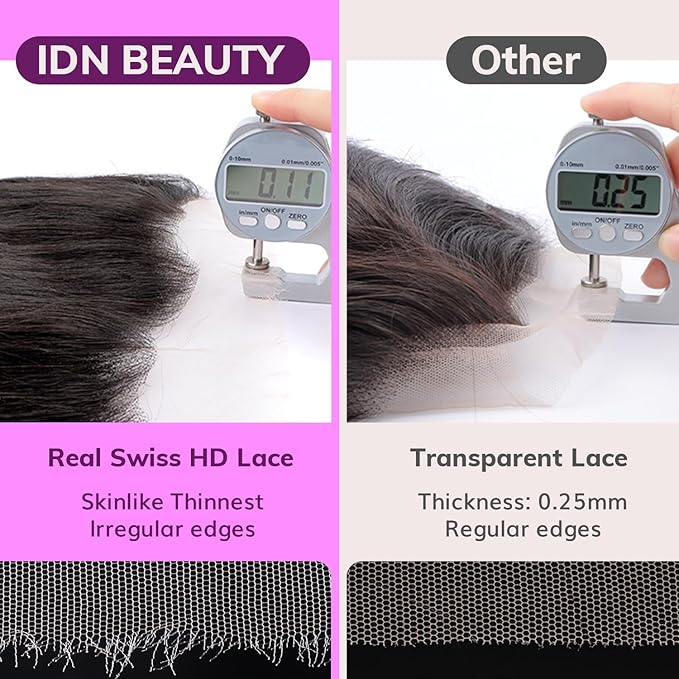 IDN BEAUTY SKINLIKE REAL HD 2X6 Lace Closure Human Hair Scalp-Simulating 0.1mm Ultra Thin HD Closure Pre Bleached Single Knots Pre Plucked Clean Natural Hairlin Natural Black DW 18 Inch