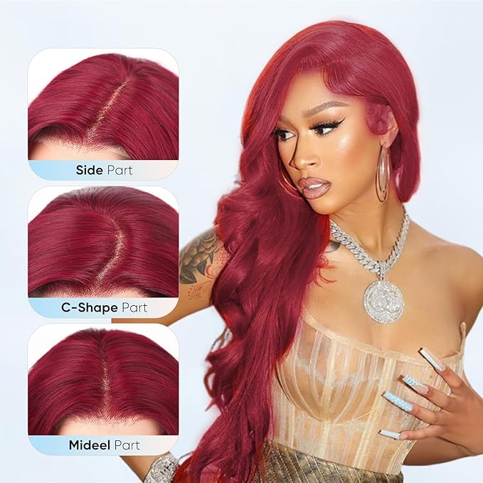 99j Burgundy Lace Front Wigs Human Hair,13x6 HD Body Wave Burgundy Lace Frontal Wigs Human Hair Pre Plucked with Baby Hair,210% Density Colored Wine Red Wig Human Hair for Women 20 Inch