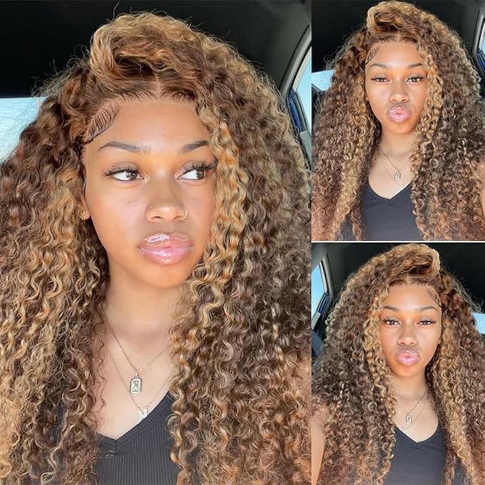Beauty Forever Pre Everything Highlight Curly 13x4 Lace Front Wig Glueless Put on and Go Wig Human Hair, Pre Plucked Honey Blonde Pre Cut Lace Wig Pre Bleached Knots for Beginner 150% Density 22inch