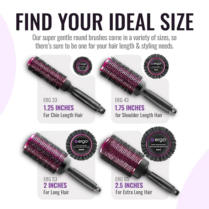 Ergo Super Gentle Round Brush for Blow Out - Salon Quality Hair Styling for Women - Roller for Wet and Dry Hair - Volumizing Care Blowout - ERG65: 2.5"