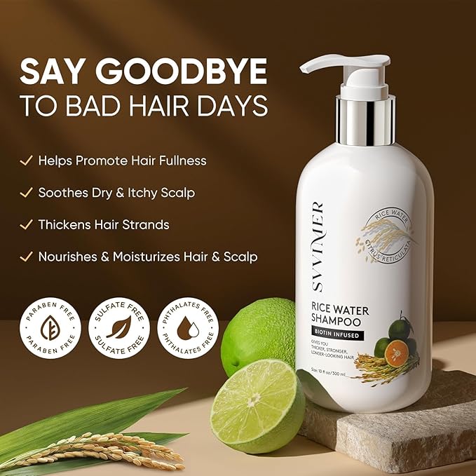 Rice Water Hair Growth Shampoo - Biotin Thickening Shampoo for Hair Loss and Thinning - Sulfate Free for Women and Men 10 Fl Oz (Pack of 1)