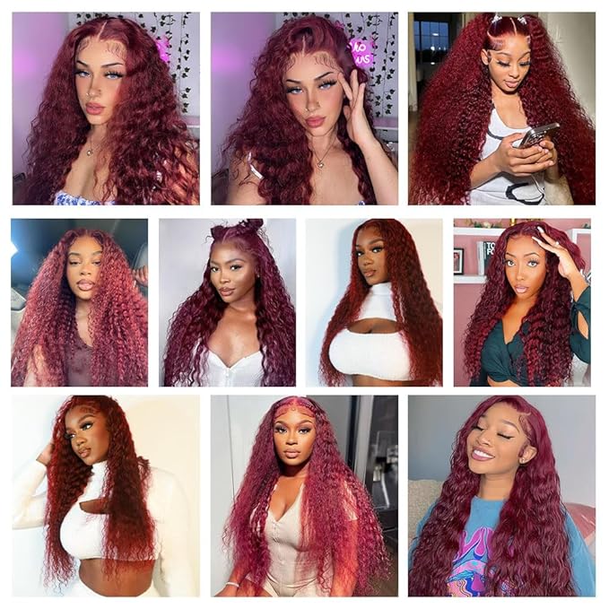 CHEETAHBEAUTY 99J Burgundy 13X6 HD Transparent Lace Front Wigs Human Hair Brazilian Virgin Human Hair Wigs for Black Women Deep Wave Wigs Pre Plucked with Baby Hair 250% Density(36inch)