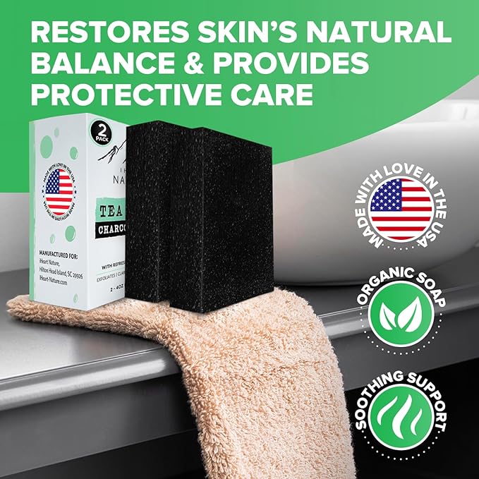 iHeart All Natural Antifungal Soap (2 Packs) Infused with Tea Tree Oil and Charcoal, Refreshing Peppermint Essential Oil Scent - Deep Cleanses, and Hydrates - Perfect for Achieving a Radiant Skin