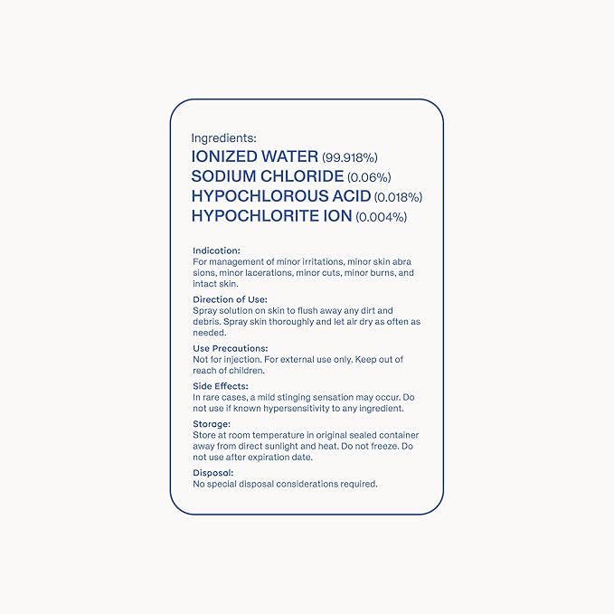 Skin Cleanser for All Types, Hypochlorous Acid Spray Helps Heal Acne Prone, Eczema and Itchy Rashes and 50 Other Skin Ailments, Safe for Multiple Daily Uses, 8 oz Spray
