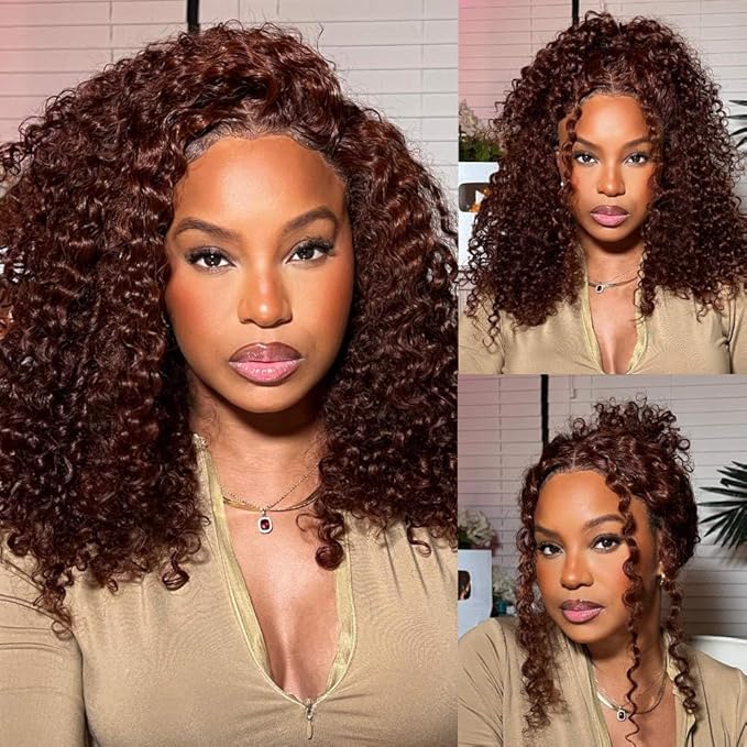 Beauty Forever Pre-Everything Glueless Frontal Wig 13x4 Reddish Brown Curly Pre Cut Lace Front Wigs Bye Bye Knots Put on and Go HD Lace Human Hair Wig Pre-Bleached Knots 150% Density 22 Inch