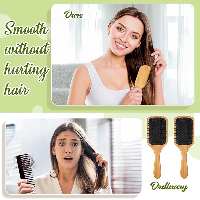 Tessco for you 12 Pcs Bamboo Hair Brushes for Women Bulk Wooden Paddle Brush Scalp Massage Bamboo Bristles Anti Static Men Engraving DIY Gift for Father's Day Wedding(Black Bristles,9.65'' X 3.35'')