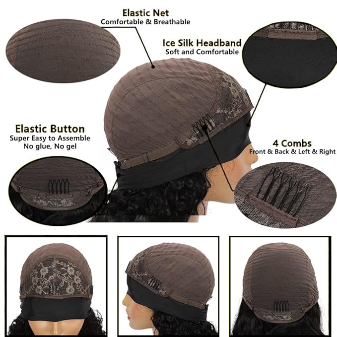 Body Wave Headband Wig Human Hair for Black Women 14 Inch None Lace Front Wigs 180% Density Glueless Wear and Go Wig Machine Made Headband Wigs Natural Black Color