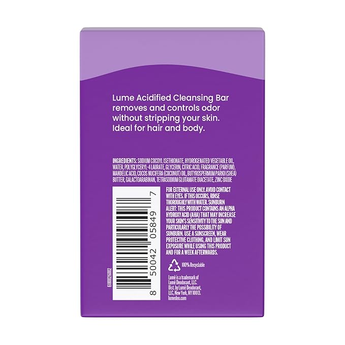 Lume Acidified Body Cleansing Bar - 24 Hour Odor Control - Removes Odor Better than Soap - Moisturizing Formula - Formulated Without SLS and Parabens - OB/GYN Developed - 5 ounce (Lavender Sage)