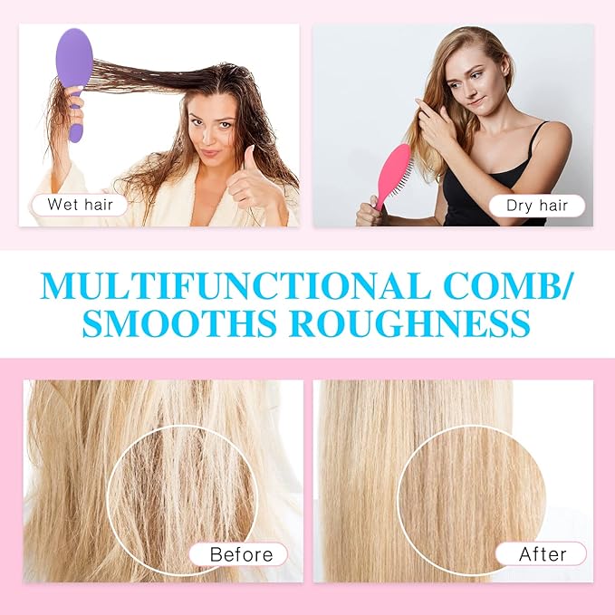 Nuogo 3 Pieces Hair Brush Detangler Soft Bristles Detangling Brush Round Painless Comb Glide Through Tangles with Ease for Most Hair Types Women Men Boys and Girls Wet and Dry Curly