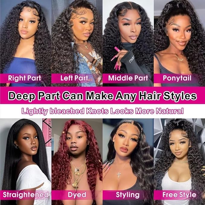 13x6 Deep Wave Lace Front Wigs Human Hair HD Lace Front Wigs Human Hair for Women Deep Curly Human Hair Wig Pre Plucked with Baby Hair 180% Water Wave Lace Front Wigs 24inch