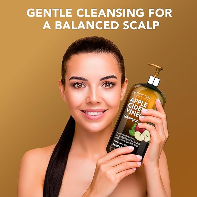 Majestic Pure Apple Cider Vinegar Shampoo - Restores Shine & Reduces Itchy Scalp, Dandruff & Frizz - Sulfate Free, for All Hair Types, Men and Women - 16 fl oz
