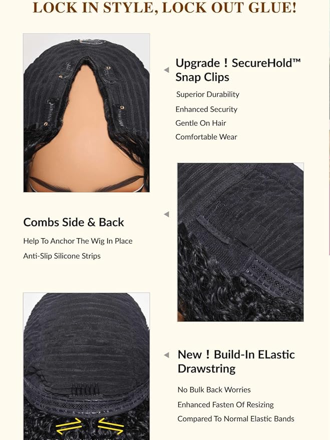 Beauty Forever V Part Wig Human Hair Kinky Straight EasiContour Vpart Wigs Upgrade U Part Wigs Glueless Full Head Clip In V Shape Wigs No Leave Out None Lace Front Wig 150% Density 16inch
