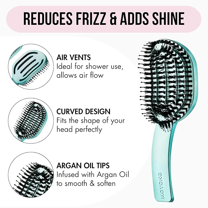 MOYOKO Hair Brush, Detangling & Vented, Blue Chrome, All Hair Types, Unisex Adult, Women, Men, Girls, Boys