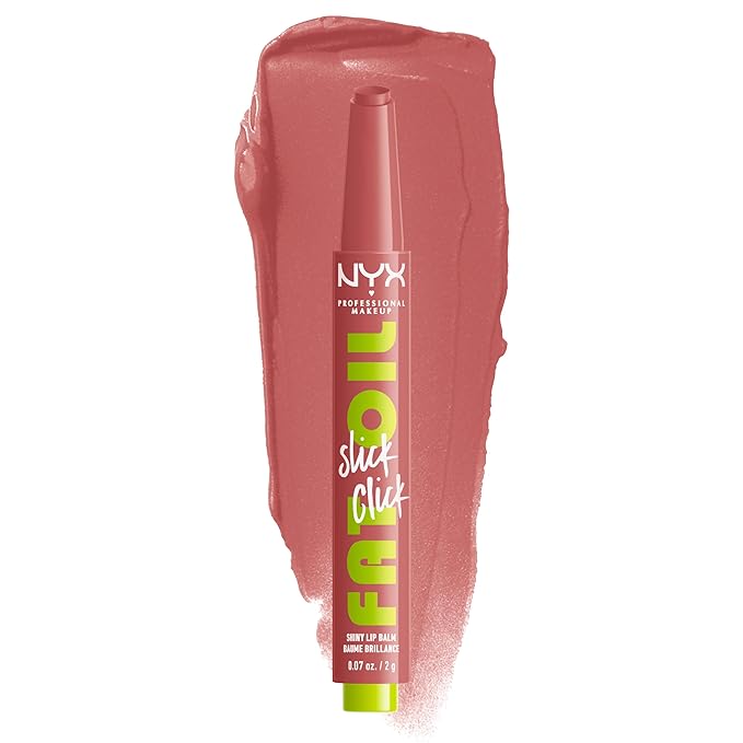 NYX PROFESSIONAL MAKEUP Fat Oil Slick Click, Lightweight, Buildable Pigmented Vegan Lip Balm - Caption This (Nude)