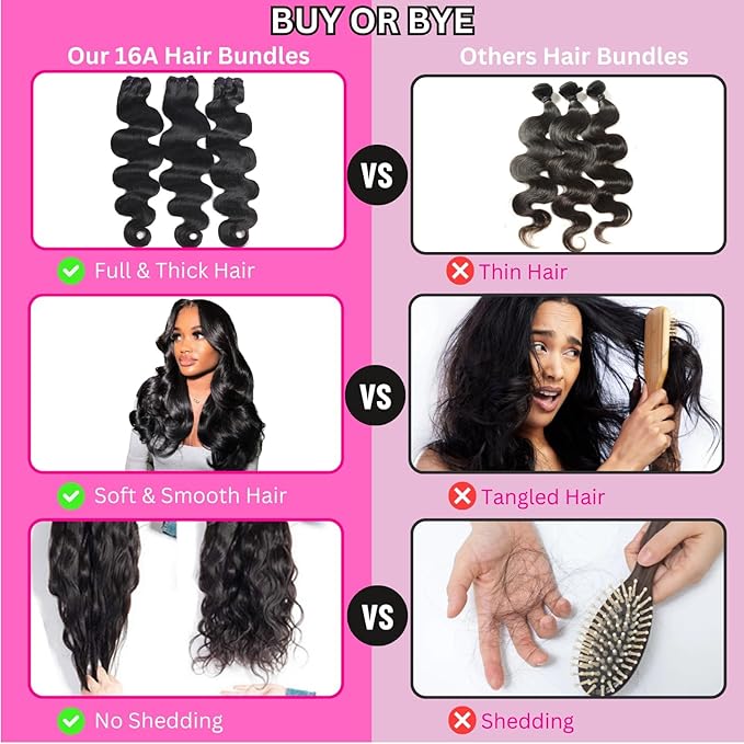 Beauty Queen 3 Bundles Human Hair Body Wave (20 20 20 Inch) 16A Grade Unprocessed Brazilian Sew In Thick Hair Bundles Virgin Hair Extensions Natural Color