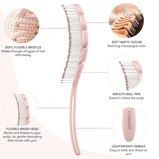 FRAMAR Vented Pink Hair Brush For Women – Flex Brush, Wet Hair Brush Detangler, Wet Hairbrush For Women, Detangle Brush, Brushes For Hair, Hairbrushes – Vented Design For Faster Drying Time