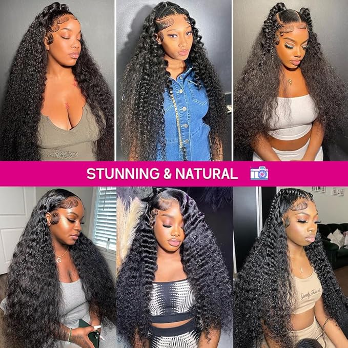 13x6 Deep Wave Lace Front Wigs Human Hair HD Lace Front Wigs Human Hair for Women Deep Curly Human Hair Wig Pre Plucked with Baby Hair 180% Water Wave Lace Front Wigs 24inch