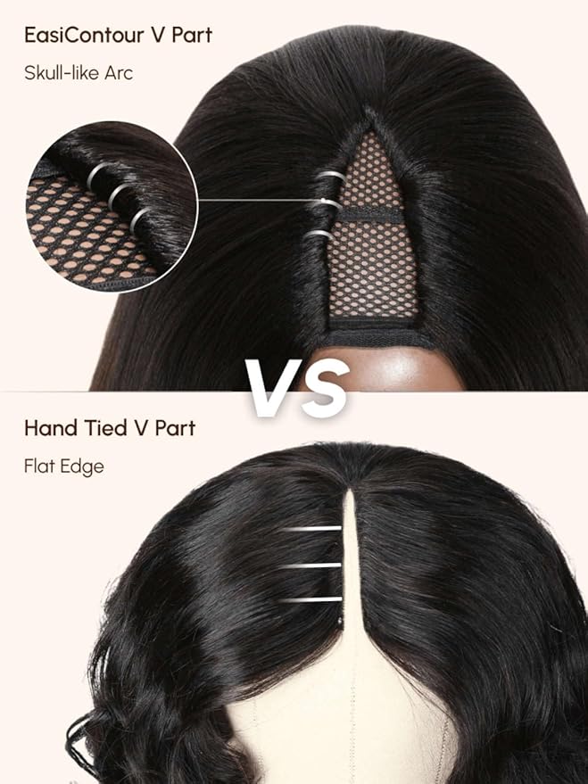 Beauty Forever V Part Wig Human Hair Curly EasiContour Vpart Wigs No Leave Out Glueless Upgraded U Part Wigs for Women Clip In Half Wig None Lace Front Wigs Natural Color 150% Density 24inch