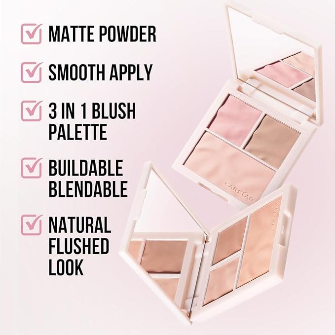 3 Colors Blush Palette For Cheek Makeup, Matte Sunset Orange, 0.37Oz