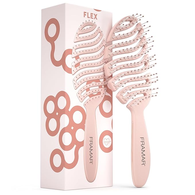 FRAMAR Vented Pink Hair Brush For Women – Flex Brush, Wet Hair Brush Detangler, Wet Hairbrush For Women, Detangle Brush, Brushes For Hair, Hairbrushes – Vented Design For Faster Drying Time