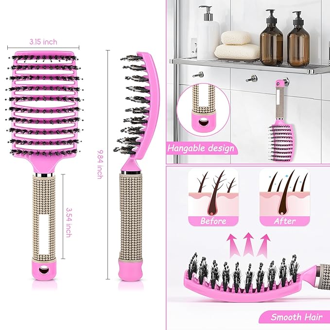 Wet Hair Detangling Brush for Blow Drying,Hair Detangler Brush for Women and Kids ,Boar Bristle Hair Brushes for Women Detangler 1 PACK(PINK)