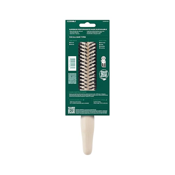 EcoTools Volumizing Round Hairbrush, Achieve Full Blow Out, Heat Resistant For Easy Blow Drying, Vegan Bristles Tame Frizz & Smooth Hair, Made With Renewable Bamboo, Cruelty-Free, 1 Count