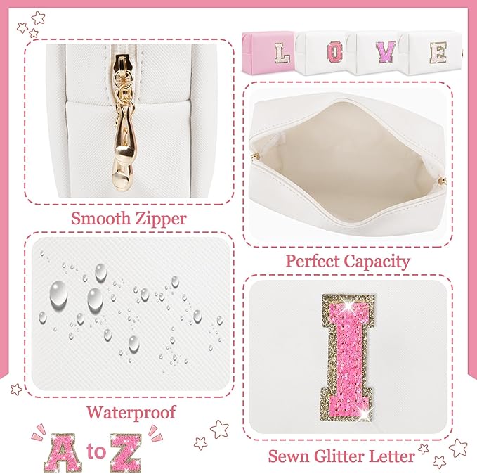 Initial letter patch makeup bag,