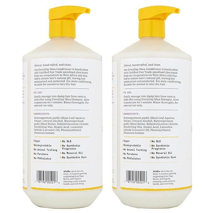Alaffia EveryDay Shea Conditioner, Moisturizes, Restores and Protects, Made with Fair Trade Shea Butter, Cruelty Free, No Parabens, Vegan, Lavender, 2 Pack, 32 Fl Oz Ea
