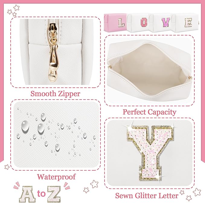 Initial letter patch makeup bag,