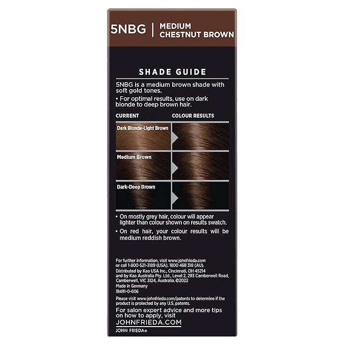 John Frieda Precision Foam Colour, Medium Chestnut Brown 5NBG, Full-coverage Hair Color Kit, Anti-Fade Gray Coverage, Deep Color Saturation Hair Dye, 1 Application