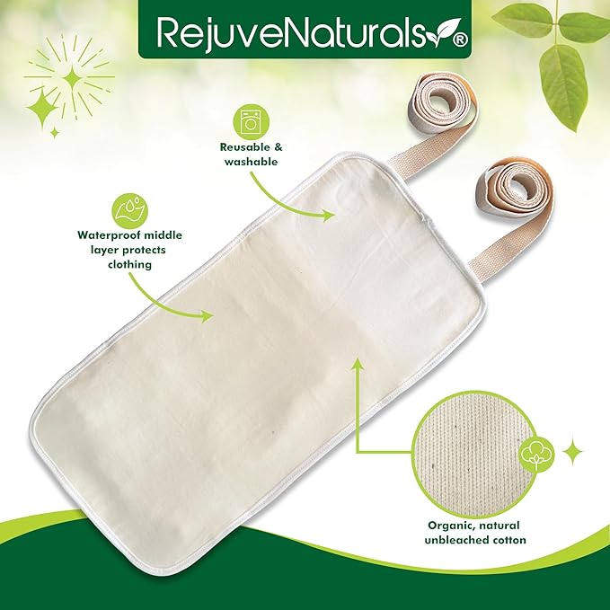 RejuveNaturals Castor Oil Pack - 8 Piece Complete Kit. Includes 16oz Glass Bottle of Organic Castor Oil, Easy to use Castor Oil Compress with Adjustable Fit, 5 Soft Cotton Pads & Soothing Heat Pack..
