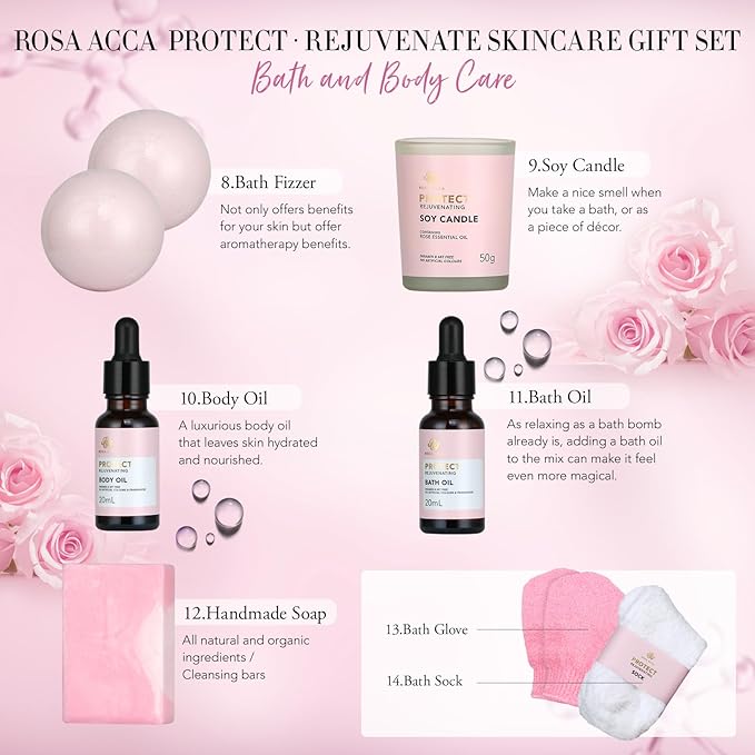 Mother's Day Gift, Spa Gifts 28pcs Rose Facial Skin Care Set for Women, Face Cream, Bath Oil, Serum, Shower Accessories - Bath and Body & Facial Kit - Birthday, Christmas, Valentine's, Bridal Shower