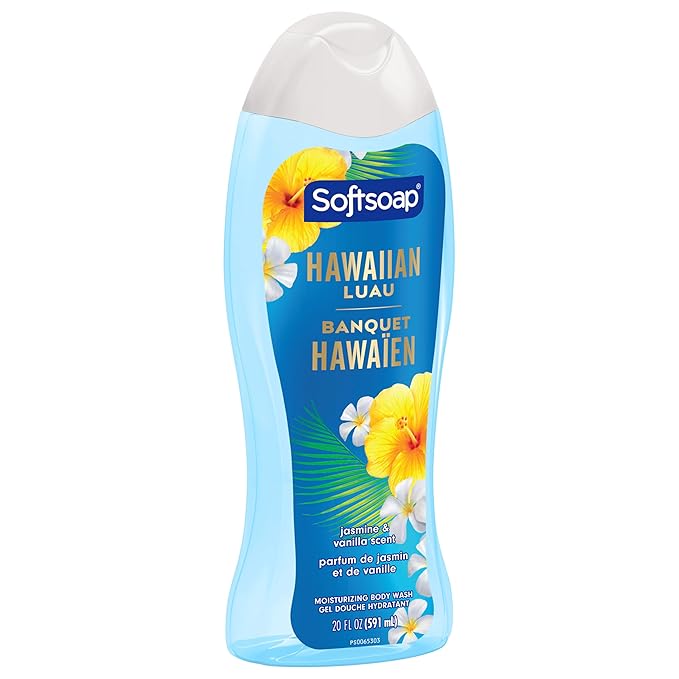 Softsoap Moisturizing Body Wash Hawaiian Luau, Jasmine and Vanilla Scent, 20 oz Bottle, 12 Pack