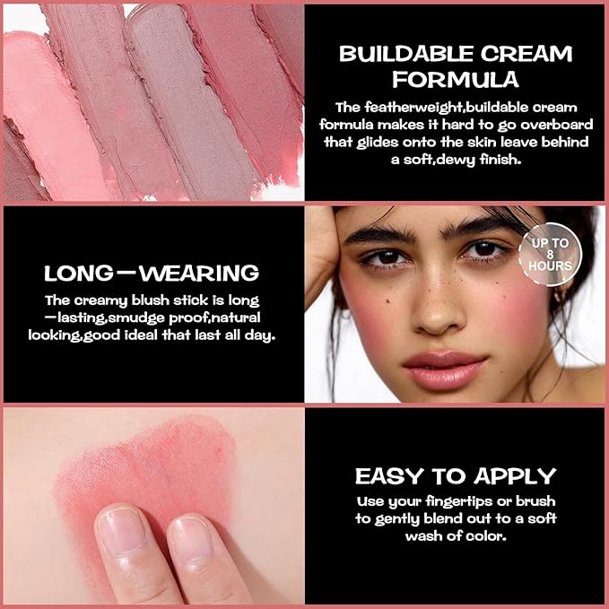 FOCALLURE Cream Blush Makeup,Buildable Blush Stick for Cheeks,Matte Stick,ROSE MARBLE
