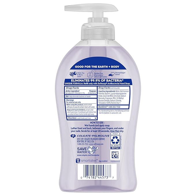 Softsoap Antibacterial Liquid Hand Soap, White Tea & Berry Scent Hand Soap, 11.25 Ounce, 6 Pack