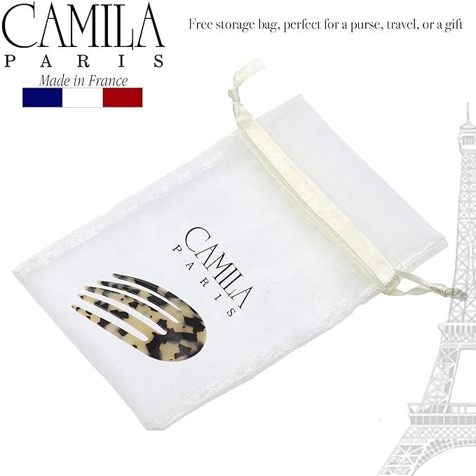Camila Paris CP3397 French Hair Side Comb Rounded, White Tokyo, Handmade French Twist Hair Combs, Strong Hold Hair Clips for Women Bun Chignon, No Slip Styling Girls Hair Accessories Made in France