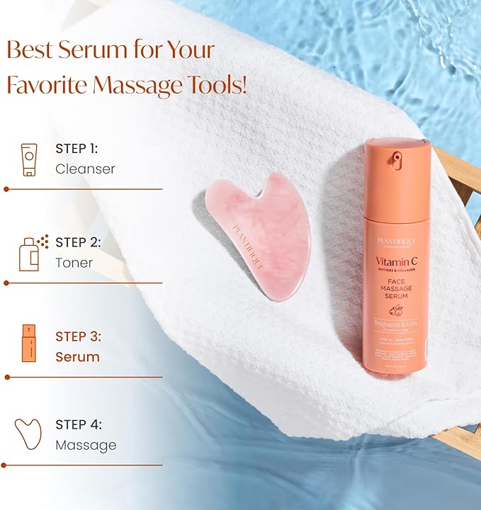PLANTIFIQUE Korean Vitamin C Face Massage Serum β Hydrating Anti-Aging Collagen & Peptides Formula β Perfect for Gua Sha Facial Massage & Even Skin Tone Glow
