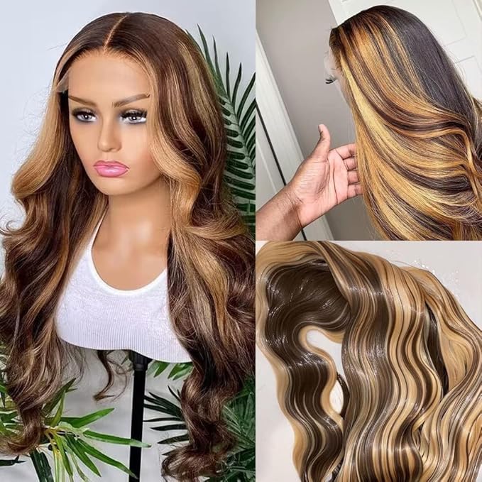 Honey Blonde Lace Front Wig Human Hair 5x5 HD Lace Closure Wigs Human Hair Pre Plucked with Baby Hair 180% Highlight Glueless Lace Front Wigs Human Hair Body Wave Closure Wig(20 Inch)