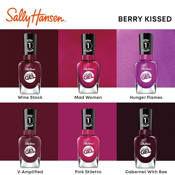 Sally Hansen Miracle Gel, Cabernet With Bae, Long Lasting, Gel-Like Formula, No UV Lamp Needed, Opaque, Shiny Red Nail Polish