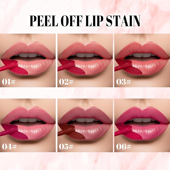 DAGEDA 6 Colors Peel Off Lip Stain Set, Long Lasting and Waterproof Lip Stain Peel off Lip Liner Makeup, Tattoo Lip Color, Natural Matte Finish Lip Tint Stain