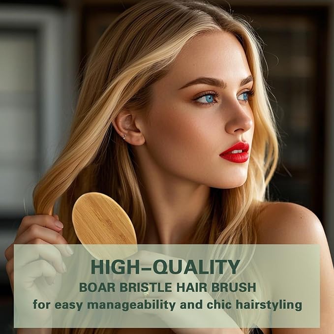 No Shampoo Hair Brush,Natural Boar Bristle Hair Brush for Women, Men, Kids;Smooths Frizz and Prevents Breakage in Fine and Straight, Thick and Curly Hair (oval)